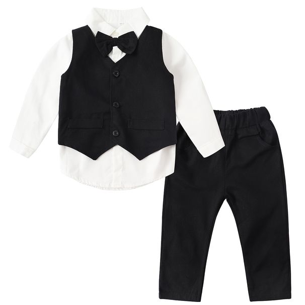 Mother & Kids Cross-border children's clothing children's vest bow tie long-sleeved shirt suspenders trousers three-piece suit boy's evening dress_voghion.com