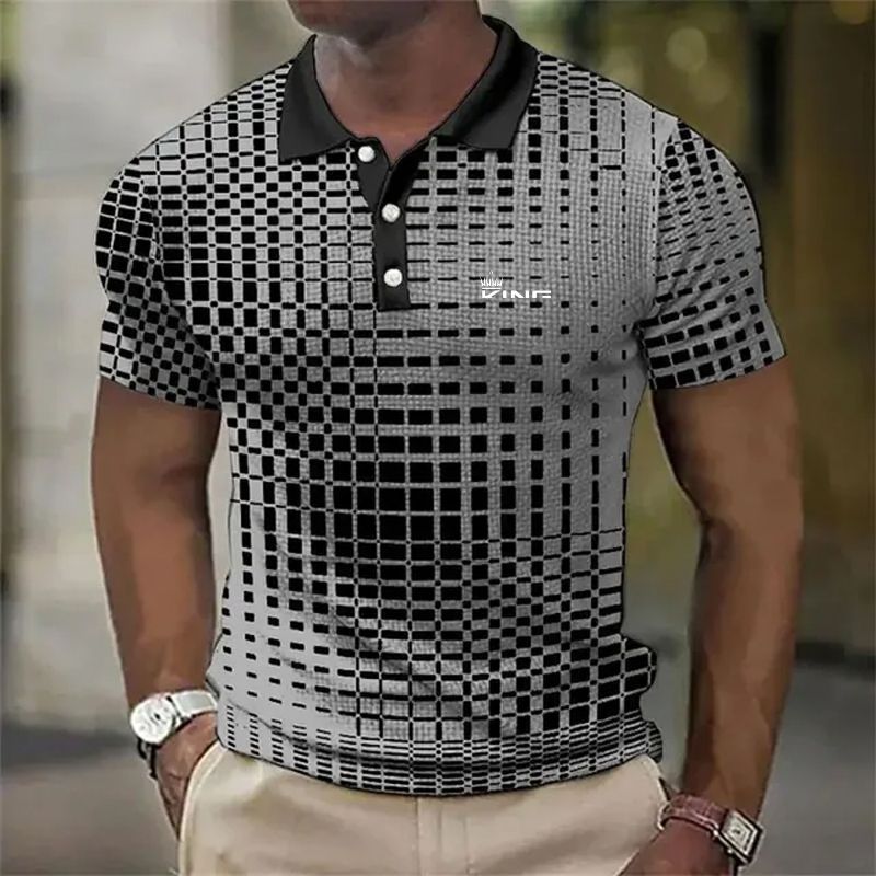 Patchwork 3D-Druck Farbblock Poloshirts Sommer Herrenmode Revers Kurzarm T-Shirt Herrenoberteile Bluse Herrenbekleidung_voghion.com