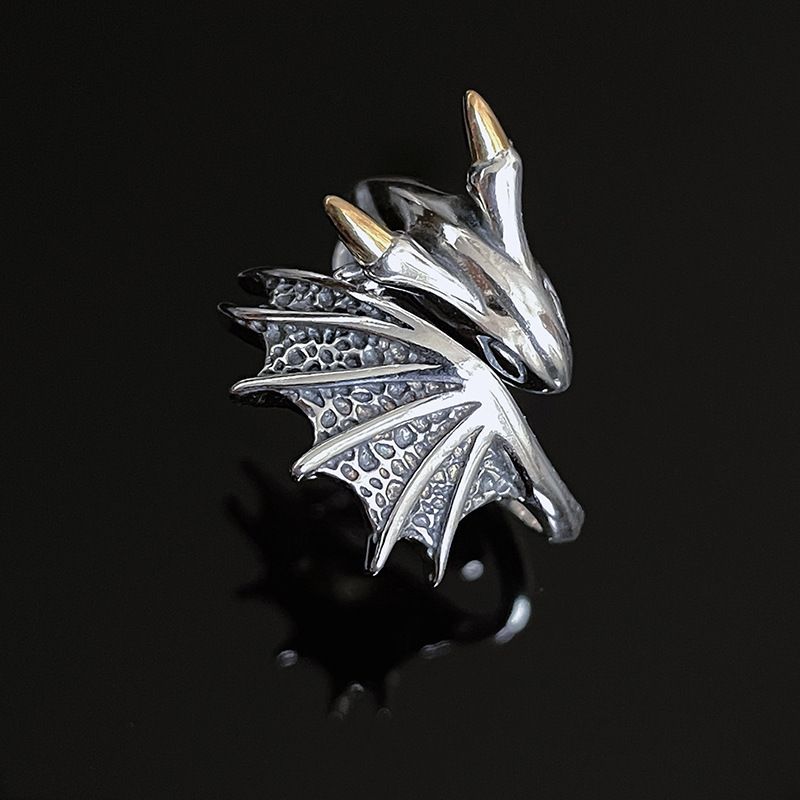 Anello da donna con piccolo drago in stile vintage, design unico e alla moda, versatile anello aperto per uomo e donna._voghion.com