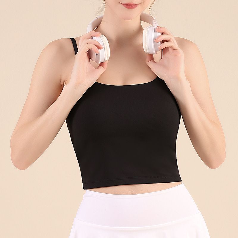 Nude Thin Strap Sports Bra For Women, One-Piece Push-Up, Breathable, Fitness Outerwear, Yoga Vest_voghion.com