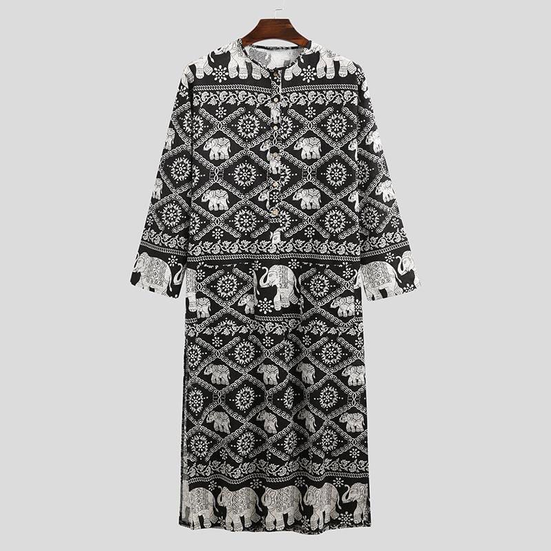 Men's moslem Muslim robes, new men's clothing, casual, loose, Oracle ethnic print long robes_voghion.com