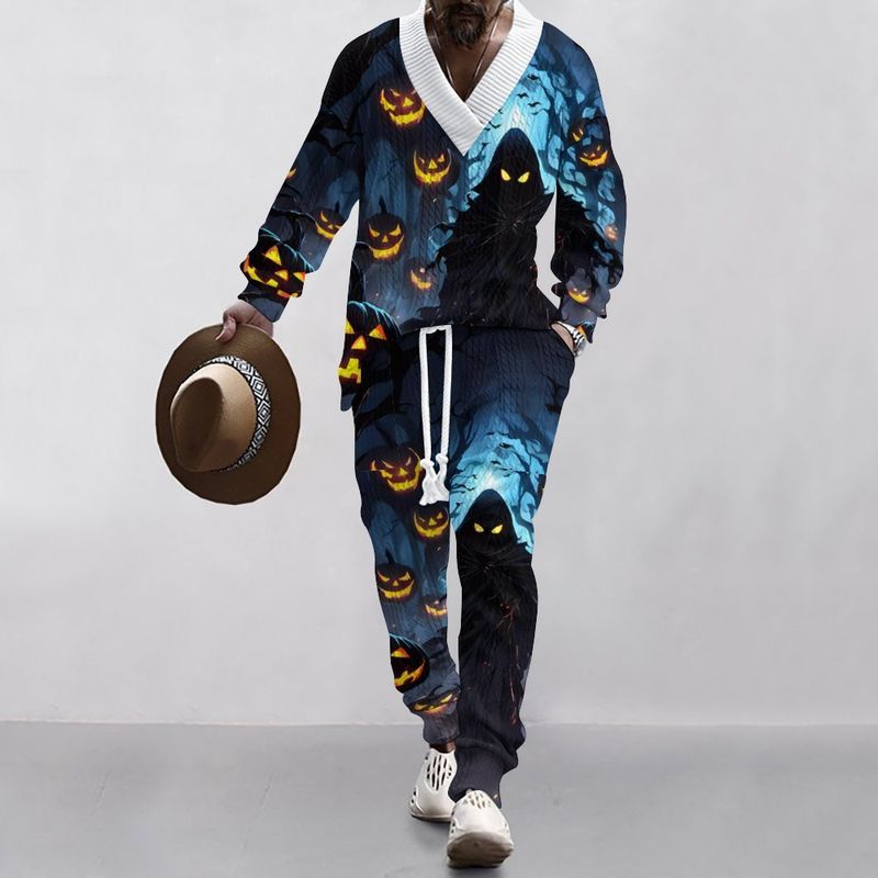 Herrenbekleidung der Serie 2024 mit 3D-Druck, lässig, locker, langärmelig, Jacquard-Strickpullover, Oberteile und Hosen, Herrenanzug_voghion.com