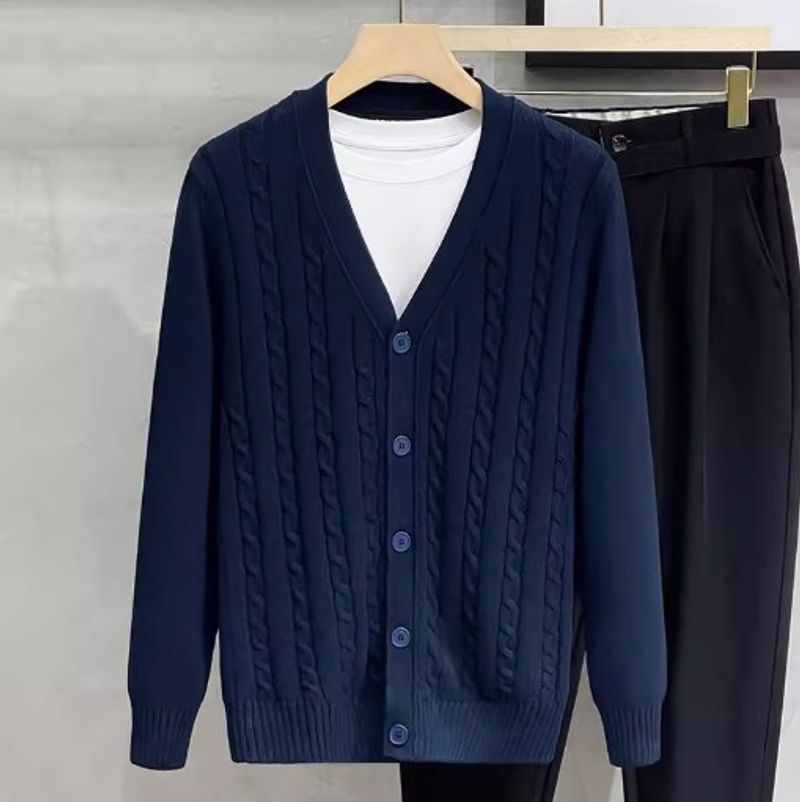 Maglione da uomo in maglia a rete, vestibilità ampia, a maniche lunghe, casual, con scollo rotondo e traforato, per primavera e autunno._voghion.com
