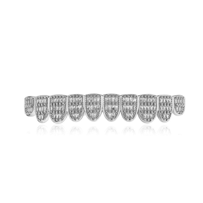 Herren Hip Hop Grillz Set – 3-reihiger Zirkonia Volldiamant 10-Zähne Gold & Silber Vampirzahn Grill für Halloween & Streetwear_voghion.com