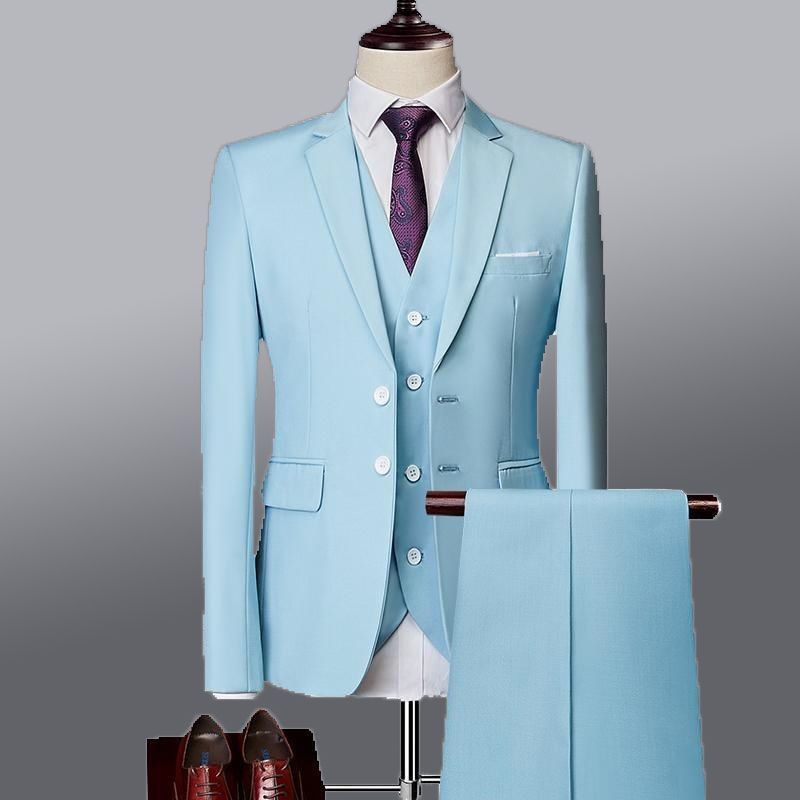 CT Men's Set Three-Piece Business Professional Slim Fit Groom Suit Young Groomsmen Reception Tuxedo Lan's_voghion.com