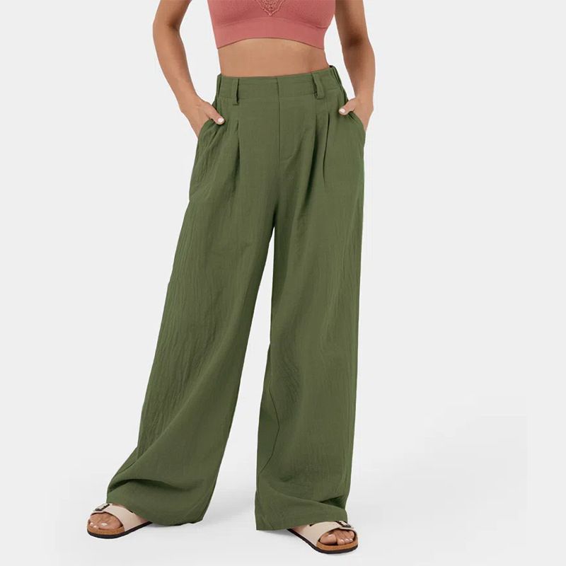 Pantalon long et droit pour femme, pantalon taille haute en coton, pantalon large, pantalon décontracté et ample_voghion.com