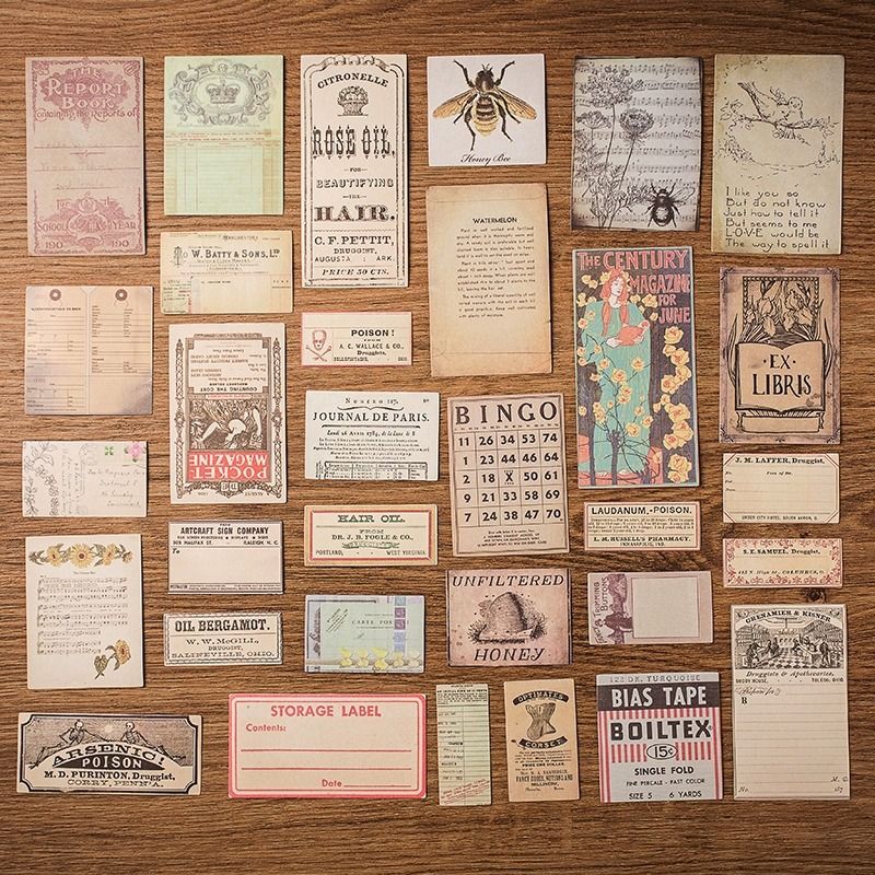 Stationery Sticker Junk Journal Retro Material Handbook Sticker Pack Posters Pictorial English Bills Music Sheet Old_voghion.com