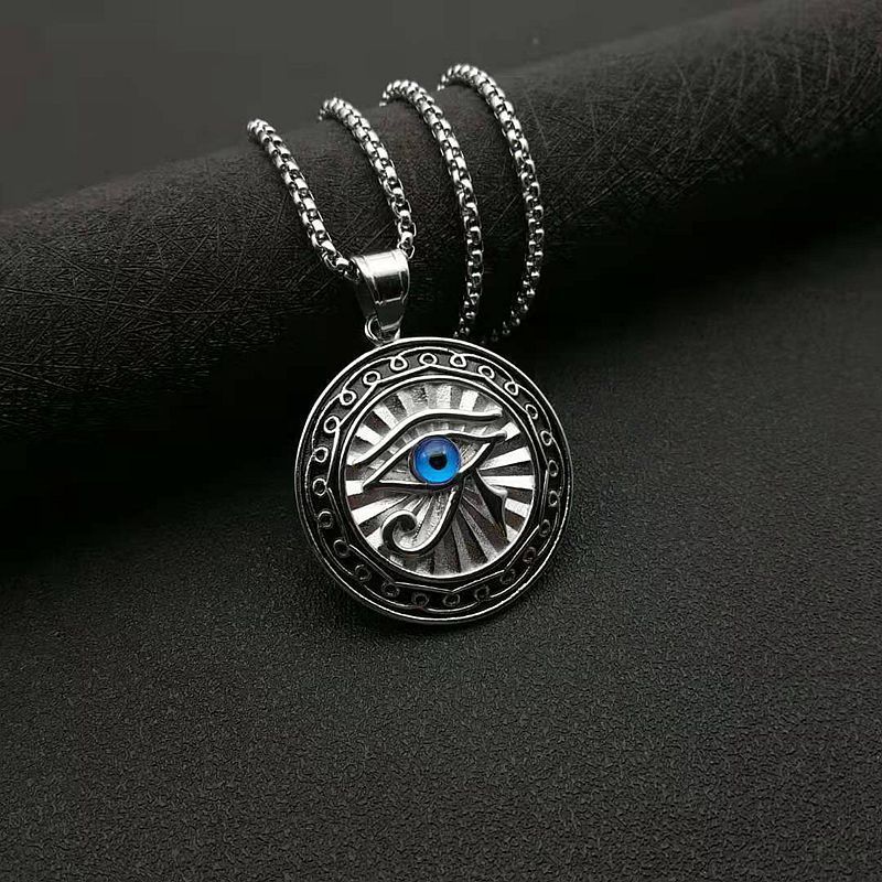 New Egypt Eye of Horus Bijoux Plaqué Or Blue Eye Round Tag Pendentif Collier_voghion.com