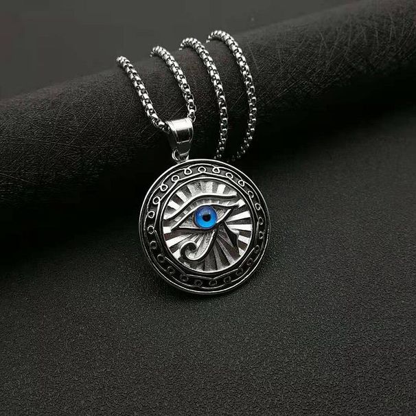 New Egypt Eye of Horus Bijoux Plaqué Or Blue Eye Round Tag Pendentif Collier_voghion.com