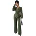 Completo blusa e pantaloni dolce e sofisticato – Completo da ufficio a maniche lunghe verde militare con maniche a lanterna (S-Xxl)_voghion.com