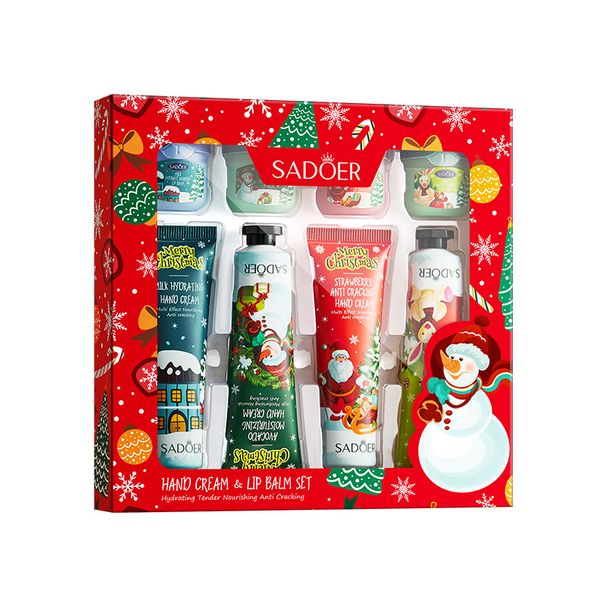 Full English Christmas Hand Cream Lip Balm Set SADOER Anti-Chap Moisturizing_voghion.com