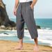 Pantaloni da uomo in cotone e lino, estivi, casual, da spiaggia, con coulisse in vita, elastici, comodi e traspiranti, a gamba dritta_voghion.com