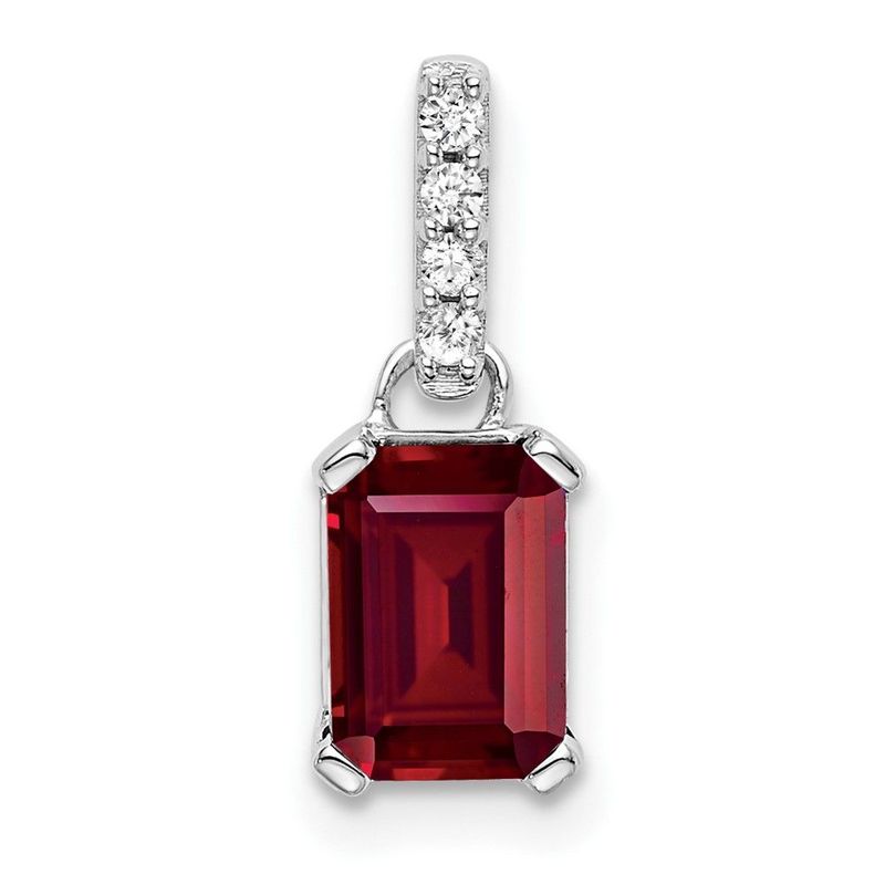 14k White Gold 1/20 Carat Lab Grown Diamond VS/SI+ G+ And Lab Created Ruby Pendant_voghion.com