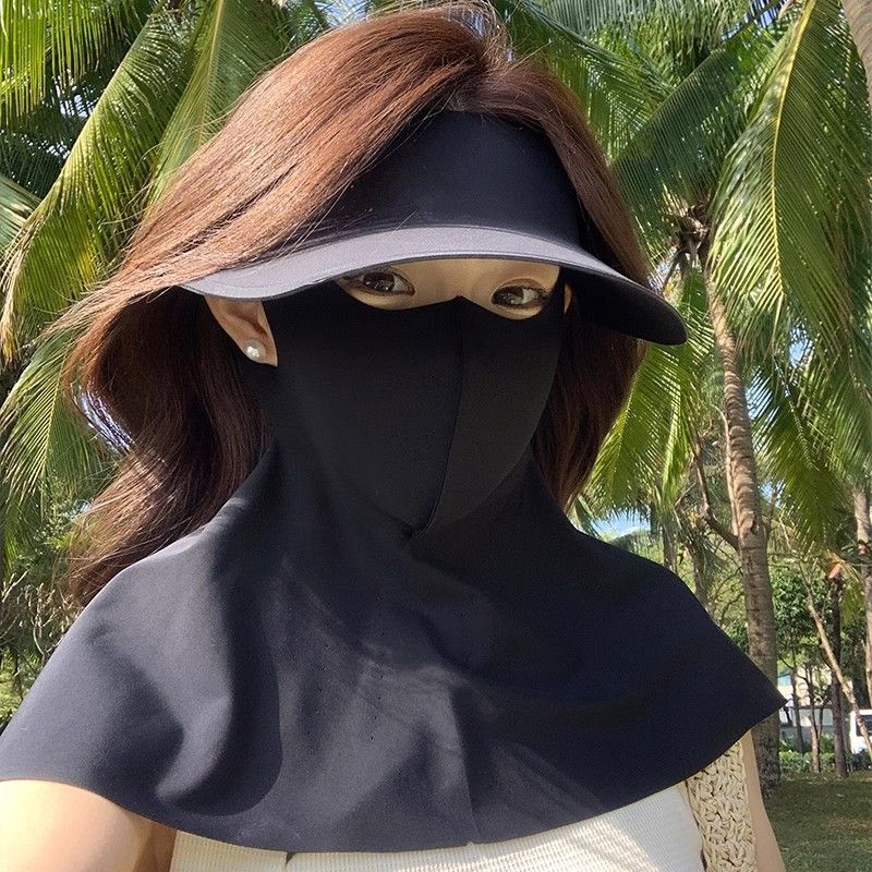 LazyZoom Open Top Sun For Women, UV Protection, Summer Cycling Driving Full Face Ice Silk Mask, Sunshade Hat_voghion.com