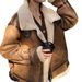 Damen Kunstleder- & Pelzjacke – Winter-Bikermantel mit Stehkragen (Braun, S-2XL)_voghion.com