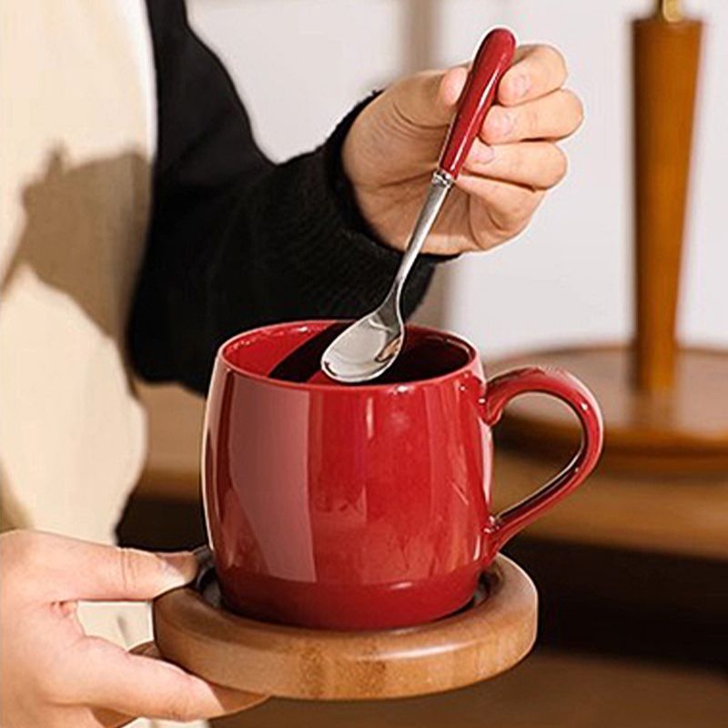 Solid Color Ceramic Mug With Spoon And Base, Drinking Tea Cup, Men's High-Value Coffee Cup_voghion.com