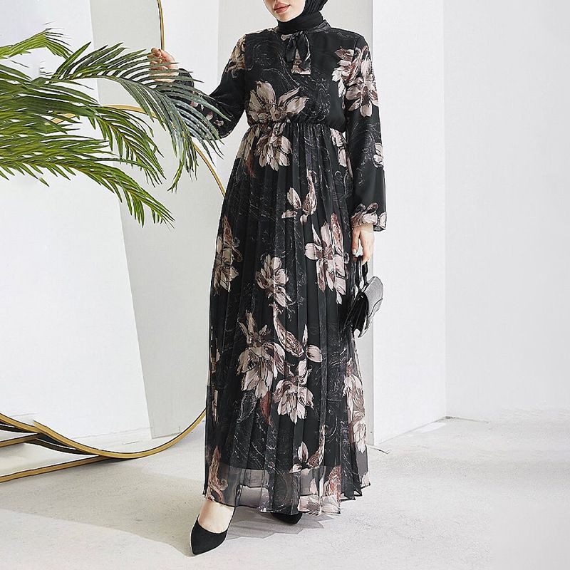 Dameskleding Chiffon Bloem Geplooide Lange Modieuze En Elegante Jurk_voghion.com