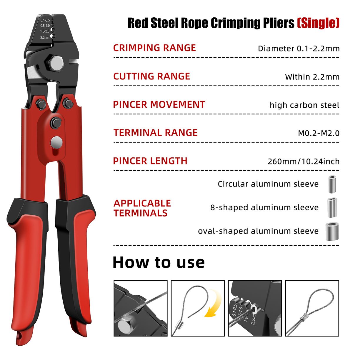 0,1–2,2 mm Drahtseil-Swager-Werkzeug für Aluminium-Schlaufenhülsen mit Schneidfunktion, Hand-Crimpzange_voghion.com