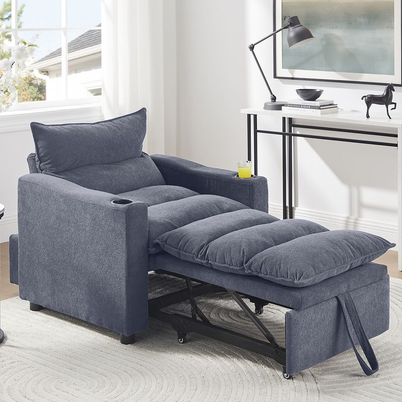 Sleeper Sofa Chair Bed, Convertible Sofa Chair 3-in-1, Adjustable Sleeper Chair Pullout Sofa Bed With Modern Velvet Fabric For Living Room Apartment Small Space, Grey_voghion.com