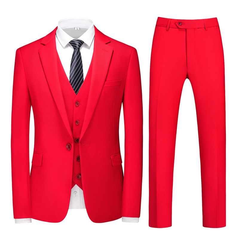 men's suit three-piece suit with one button and double slits elastic waist_voghion.com