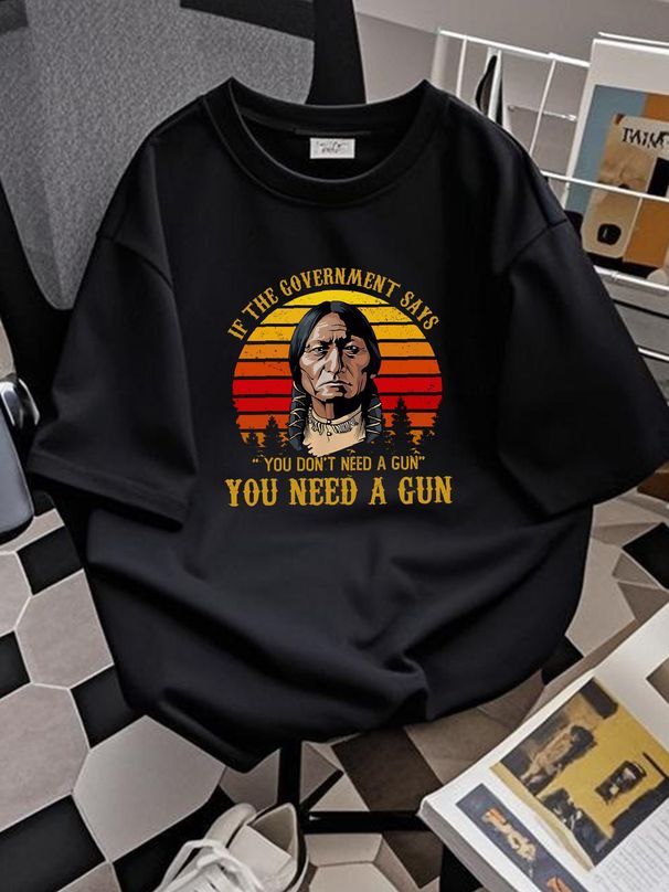 Maglietta "You Need A Gun Sitting Bull" a favore del secondo emendamento, calda!! S-5XL, versatile, leggermente grafica, abbigliamento estivo firmato, moda e traspirante._voghion.com