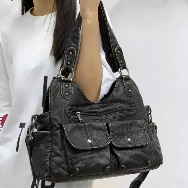 Borsa a tracolla singola da donna alla moda retrò multitasche Y2K Punk da motociclista 240902_voghion.com