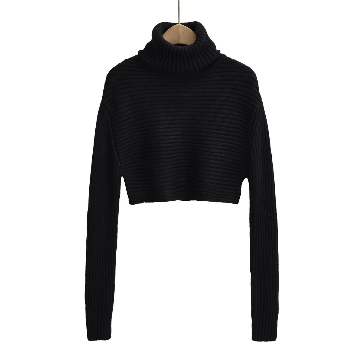 Nuovo stile fresco e piccante collo alto corto maglione spesso maglia a coste snellente per le donne_voghion.com