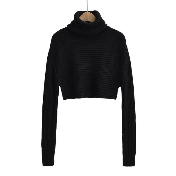 Nuovo stile fresco e piccante collo alto corto maglione spesso maglia a coste snellente per le donne_voghion.com