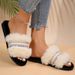 Bling Weave Pattern Fur Slippers Women 2025 Mix Color Faux Fur Plush Slides Woman Slip On House Flats Cotton Slippers Mu_voghion.com