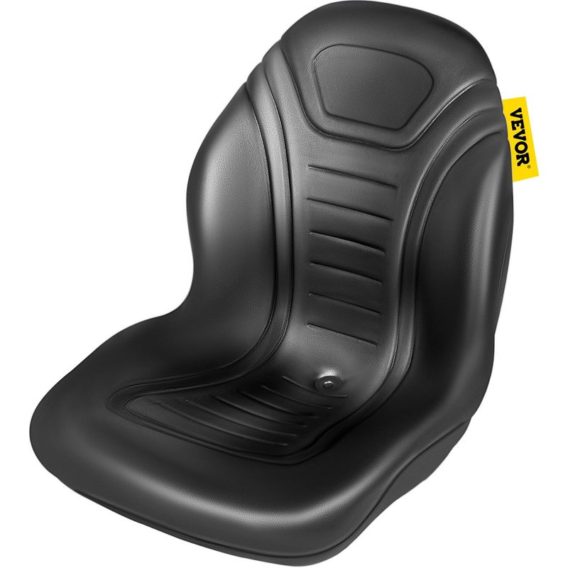 VEVOR Universal Lawn Tractor Seat Replacement, Compact High Back Mower Seat, Black Vinyl Forklift Seat, Central Drain Hole Skid Steer Seat With Mounting Bolt Patterns Of 8\" X 11.5\" & 11.25\" X 11.5\_voghion.com