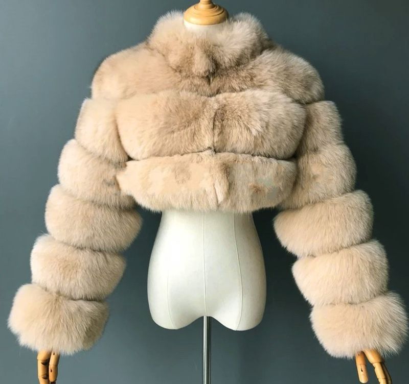 Damenmode-Pelzimitatmantel mit Stehkragen, kurzer, langärmliger Mantel_voghion.com
