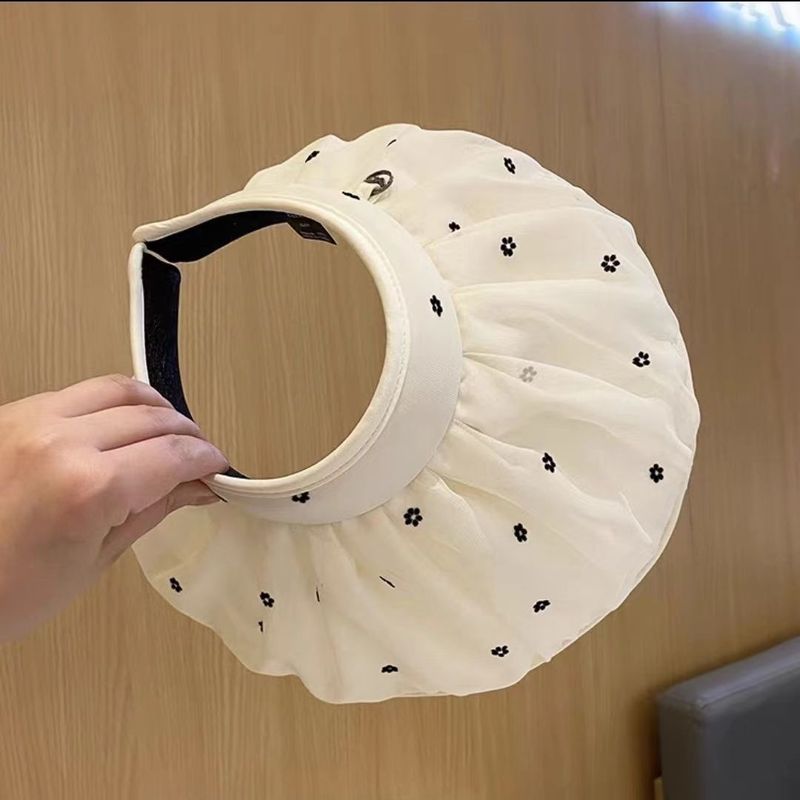 Chapéu de concha pequena com estampa floral grande e beiral vazio para mulheres, proteção solar de verão para viagem, proteção UV, chapéu de sol com faixa de cabeça_voghion.com
