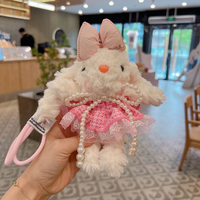 Portachiavi per auto in peluche a forma di coniglio dalle orecchie cadenti, stile cartone animato, ciondolo per borsa con bambola in pizzo_voghion.com