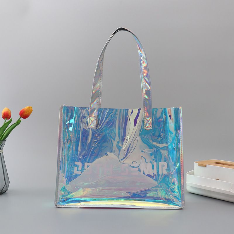 Borsa per la spesa colorata in PVC laser, borsa regalo in plastica trasparente in gomma morbida, stampabile_voghion.com