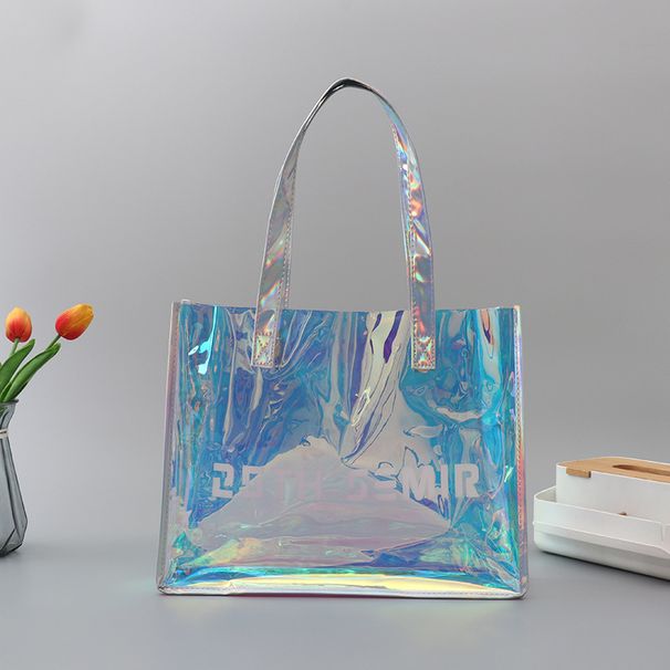 Borsa per la spesa colorata in PVC laser, borsa regalo in plastica trasparente in gomma morbida, stampabile_voghion.com
