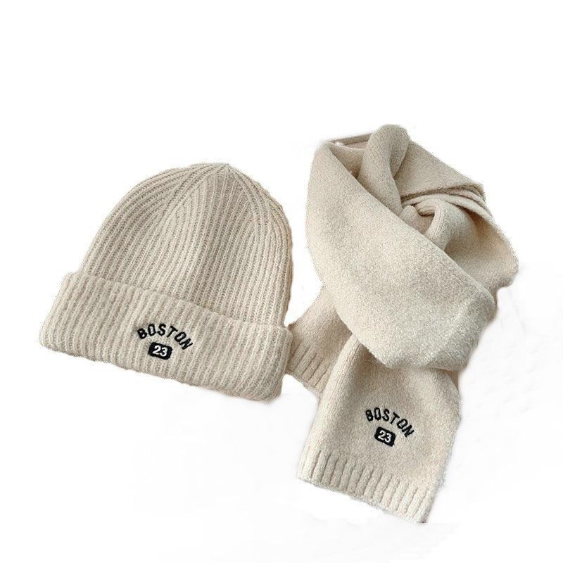 Conjunto de dos piezas para niños, gorro y bufanda de punto cálidos bordados de nuevo estilo para invierno, para niños y niñas._voghion.com