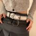 Women's New Summer Rivets Belt Hundreds Jeans Wide Version_voghion.com