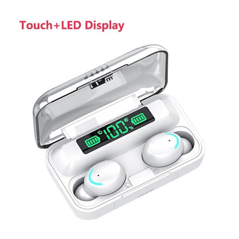 Cross Border Popular F9-5C Bluetooth Headset Smile Face F9 Bluetooth Headset TWS Wireless Headset Touch Digital Display_voghion.com