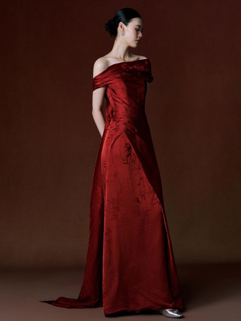 Abito da sposa di alta qualità, stile cinese, rosso, nuovo, con spalle scoperte, per fidanzamento, abito da sera, sirena da banchetto_voghion.com
