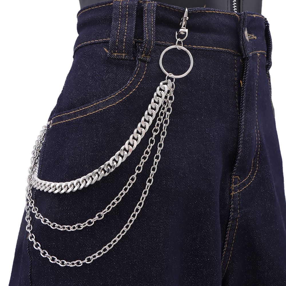Trendy Personalisierte Hip-Hop Metallringkette, Modischer Punk-Stil, Coole Und Schöne Mehrschichtige Hosenkette Taille_voghion.com