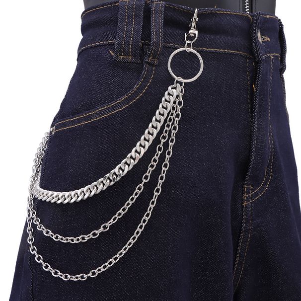 Trendy Personalisierte Hip-Hop Metallringkette, Modischer Punk-Stil, Coole Und Schöne Mehrschichtige Hosenkette Taille_voghion.com