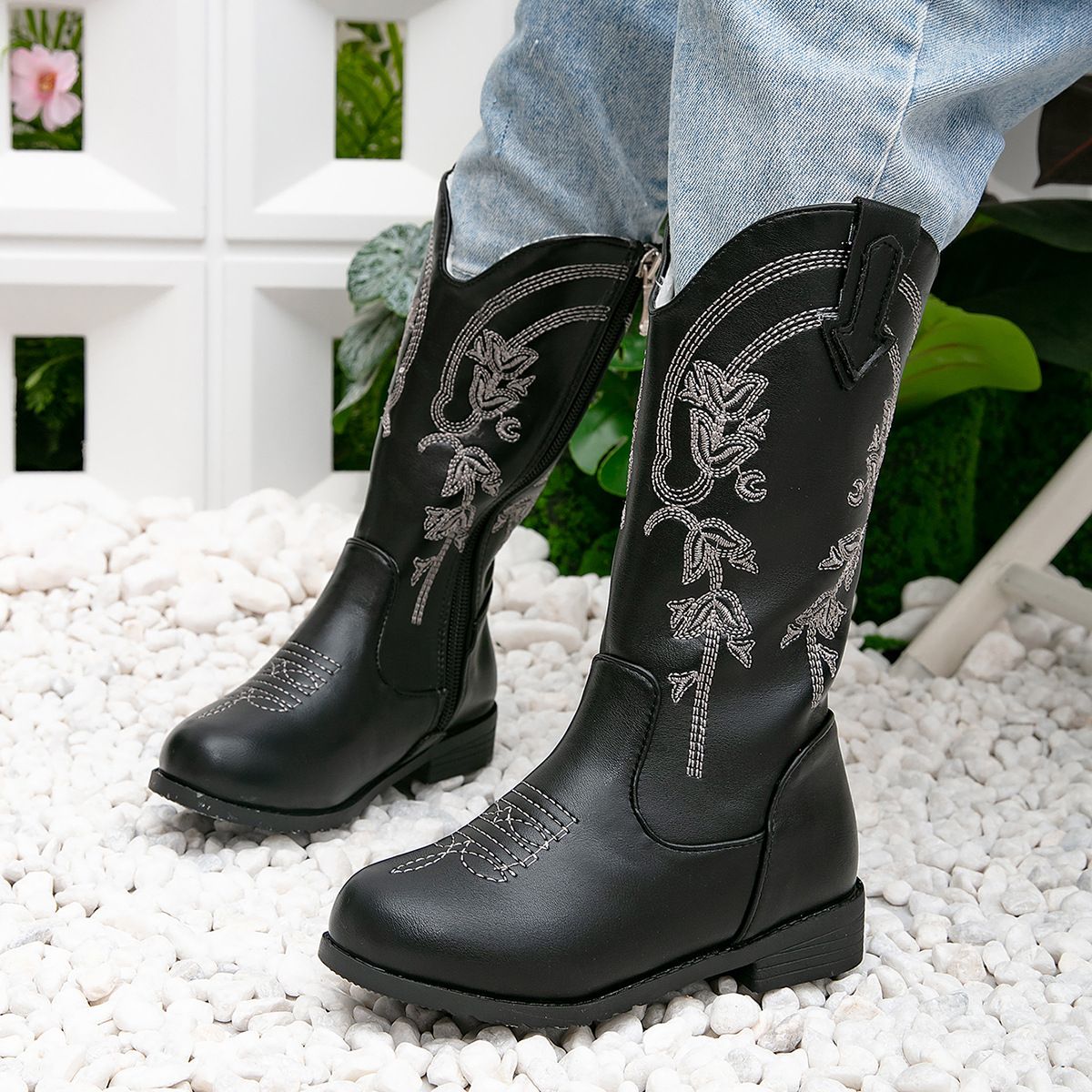 Prinzessin Herbst Winter Neue Kleine Mädchen Fleece-Gefüttert Warme Lange Kinder Bestickte Westernstiefel_voghion.com