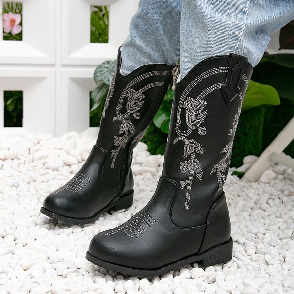 Prinzessin Herbst Winter Neue Kleine Mädchen Fleece-Gefüttert Warme Lange Kinder Bestickte Westernstiefel_voghion.com