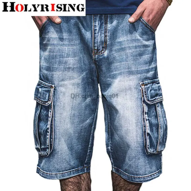 Men's Shorts Holyrising Summer Men Distressed Jean Pockets Streetwear Zipper Jeans Man Calf-Length Blue Denim Trousers_voghion.com