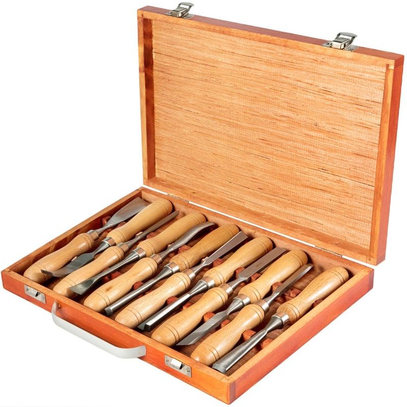Woodworking 12pcs Lathe Chisel Wood Carving Hand Chisel 33 4Inch Blade Length Wood Turning Tools With Wooden Storage Case For_voghion.com