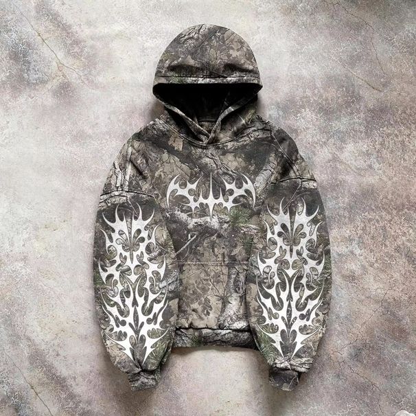 Camouflage Hooded Sweatshirt - Oversized New Print Unisex Pullover Streetwear Y2K Retro Style_voghion.com