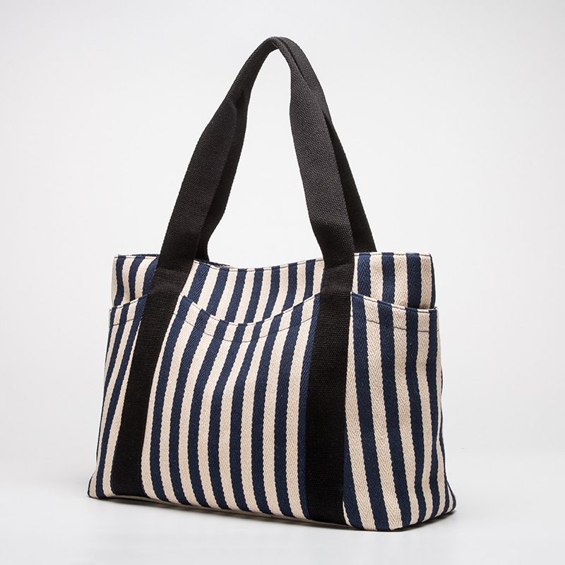 Borsa a tracolla da donna, borsa in tela a righe, borsa in tela color-block di grande capacità, borsa a mano da donna, borsa a tracolla, borsa tote casual retrò_voghion.com