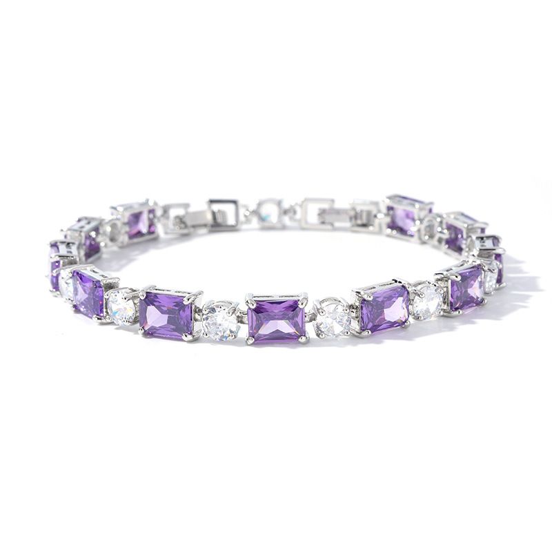 Women's Jewelry Set Fashion Simple And Fashionable Colorful Square Zircon Bracelet Ladies Niche High End Jewelry Spot Multi Color_voghion.com