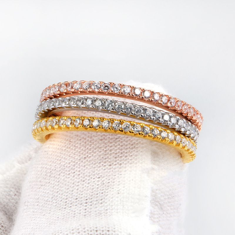 Elegantes Trio-Ring-Set mit Zirkonia, 18 Karat vergoldete stapelbare Eheringe, geometrischer edler Schmuck für Frauen_voghion.com