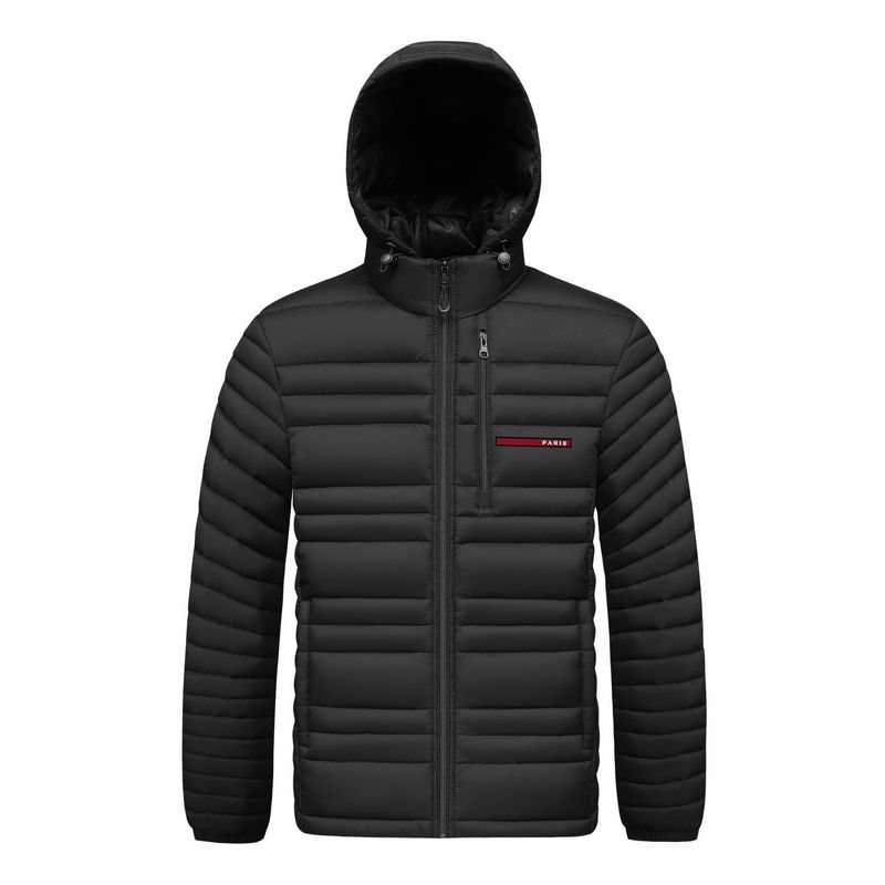 Giacca da uomo slim in piumino - Parka con cappuccio e logo a righe | Cappotto invernale 600FP per l'esplorazione urbana_voghion.com
